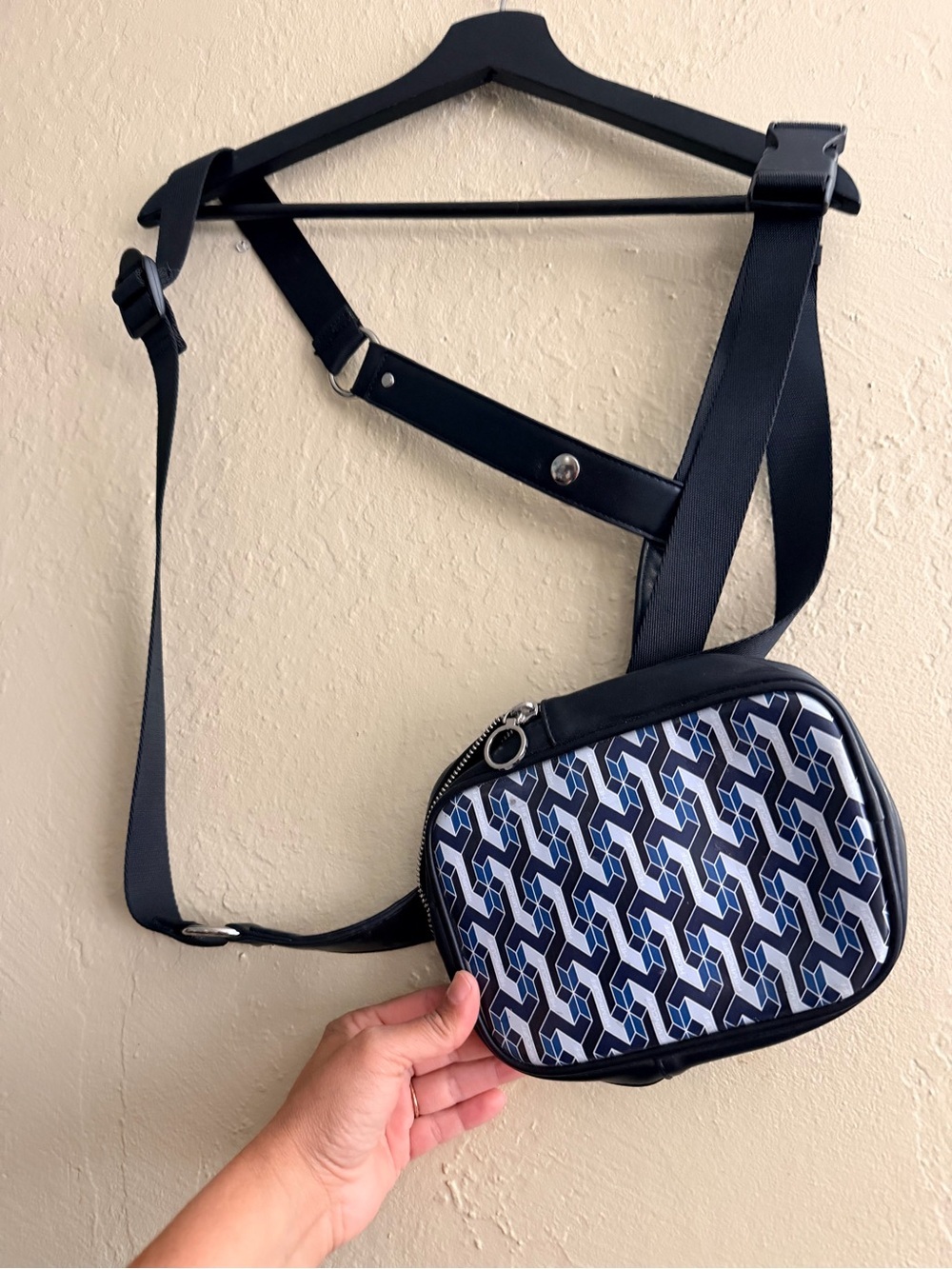 Men's Navy Geometric Crossbody Belt Bag
